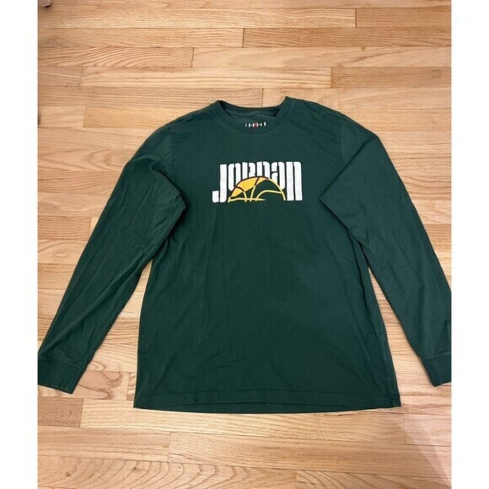 Jordan Brand Mens Long Sleeve Graphic T-Shirt Forest Green Basketball Large